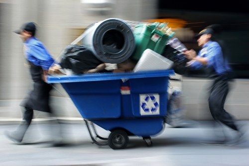 Professional rubbish removal team working